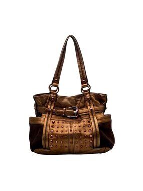 B. Makowsky Metallic Brown Glove Leather Columbia Studded Shopper Bag